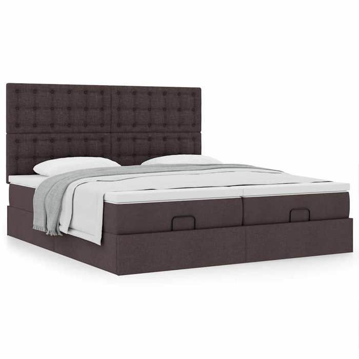 Exclusive House - Ottoman Bed Frame with Dark Brown Mattress 180x200 Cm Fabric