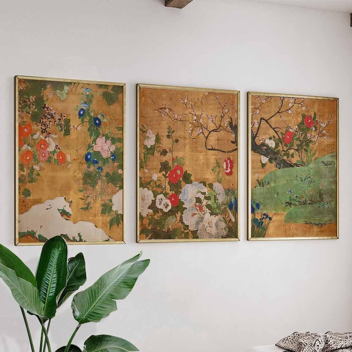 Japanese Set of 3 Gold Floral