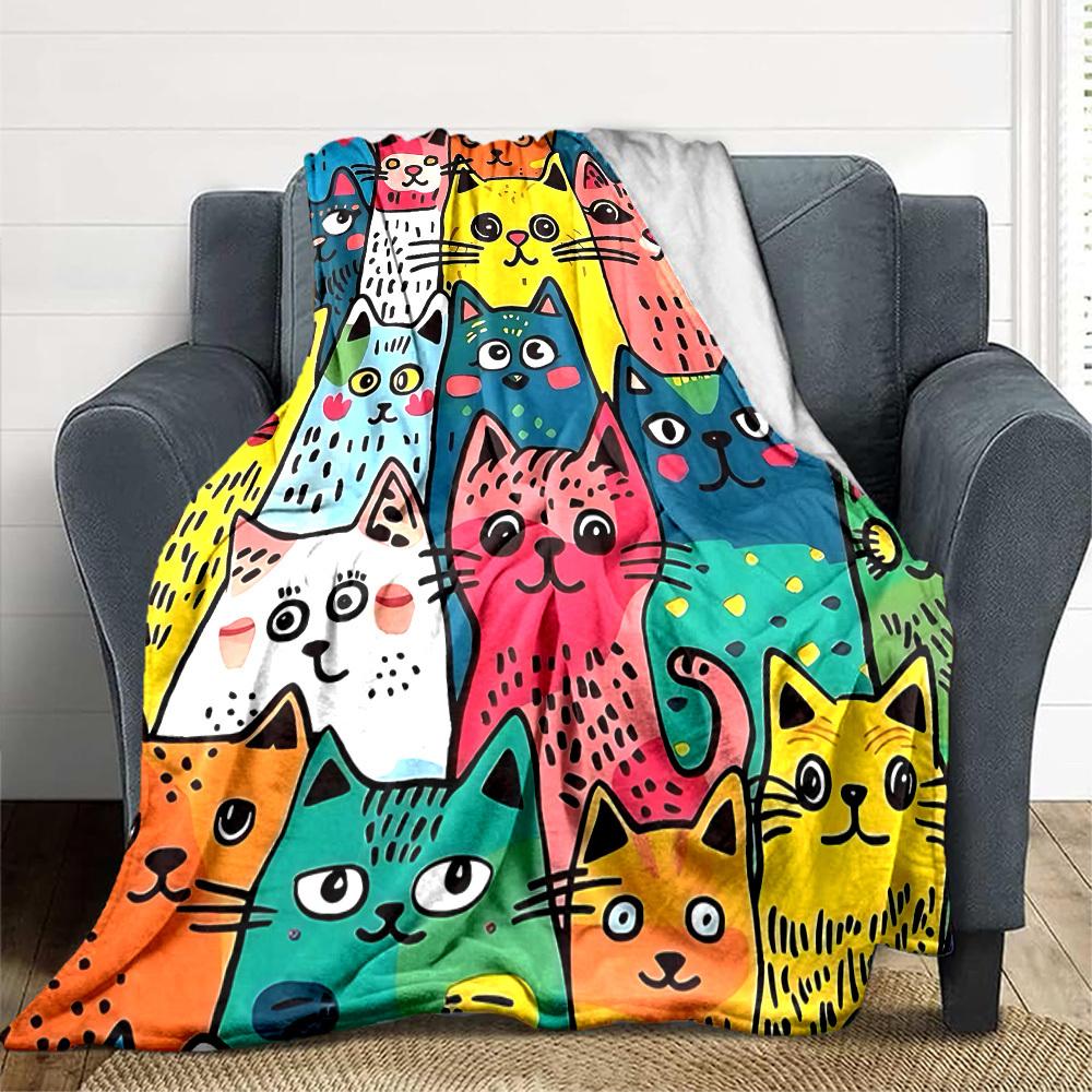 1pc Colorful Cats Blanket Warm, Cozy, And Soft, Suitable for Sofas, Beds, Cars, And Office Use.Perfect for Camping And Travel, Making It a Great Gift