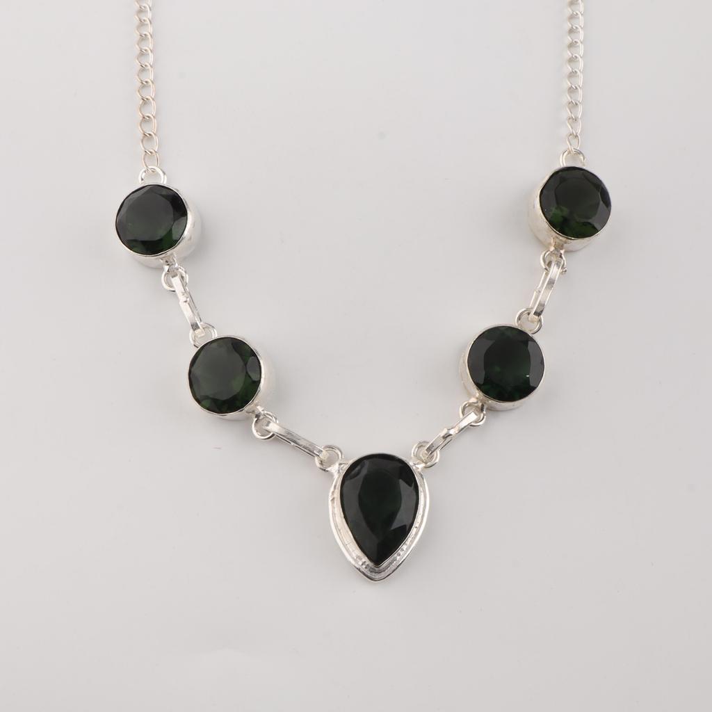 Green Tourmaline Gemstone Silver Elegant Necklace 16-18" 925 Sterling Silver Women Jewelry For Birthday Gift RN-3-7