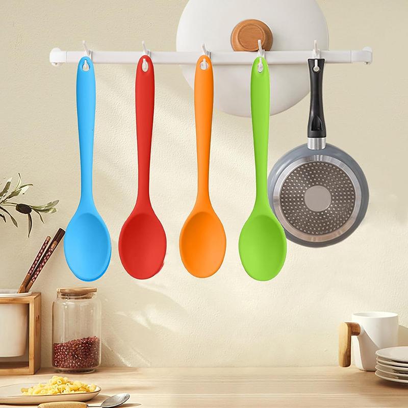 4Pcs Silicone Spoons Set Long Handle Mixing Spoons Heat Resistant Soup Spoon Baking Serving Spoon Tableware Kitchen Accessories