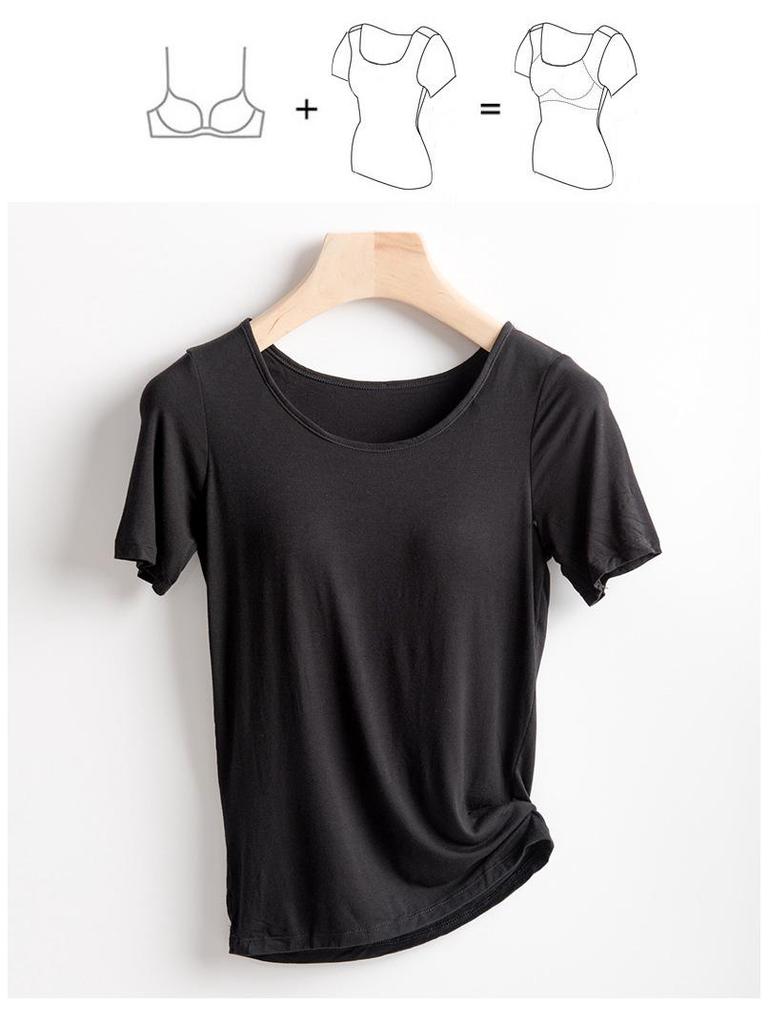 Sportovní tričko na jógu s krátkým rukávem a vestavěnými vycpávkami – bezdrátové, není potřeba podprsenka – ideální na léto a podzim.