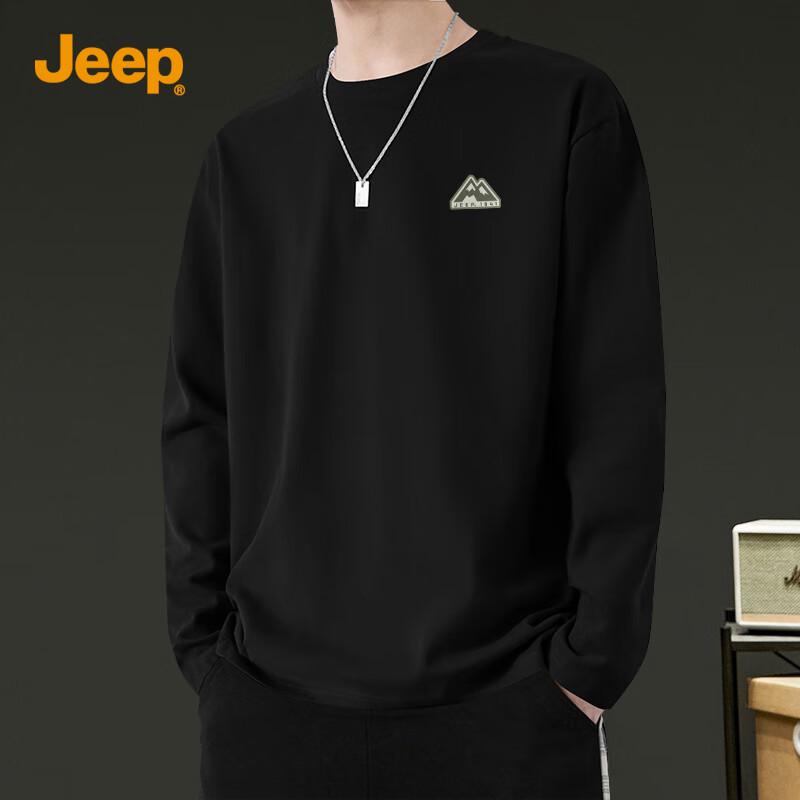 JEEP Men's Pure Cotton Long Sleeve Crewneck T-Shirt