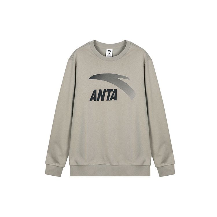 Anta Lifestyle Series Logo Letter Round Neck Pullover Sweatshirt Men Sweatshirt Green-Bean 952358701-6