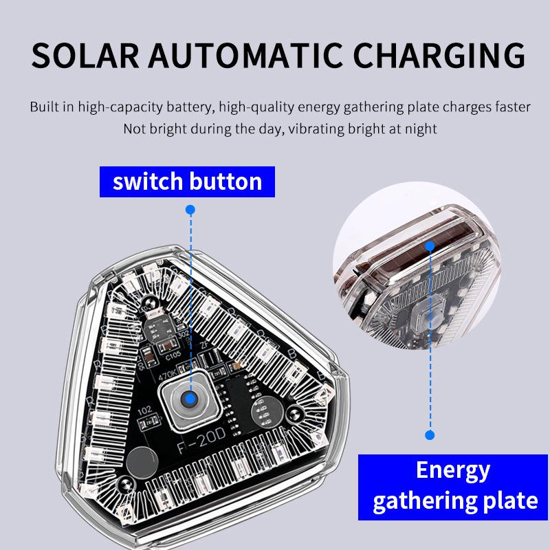 Solar Triangle LED Warning Light USB Rechargeable Vibration Sensor Car Safety Strobe 6 Modes