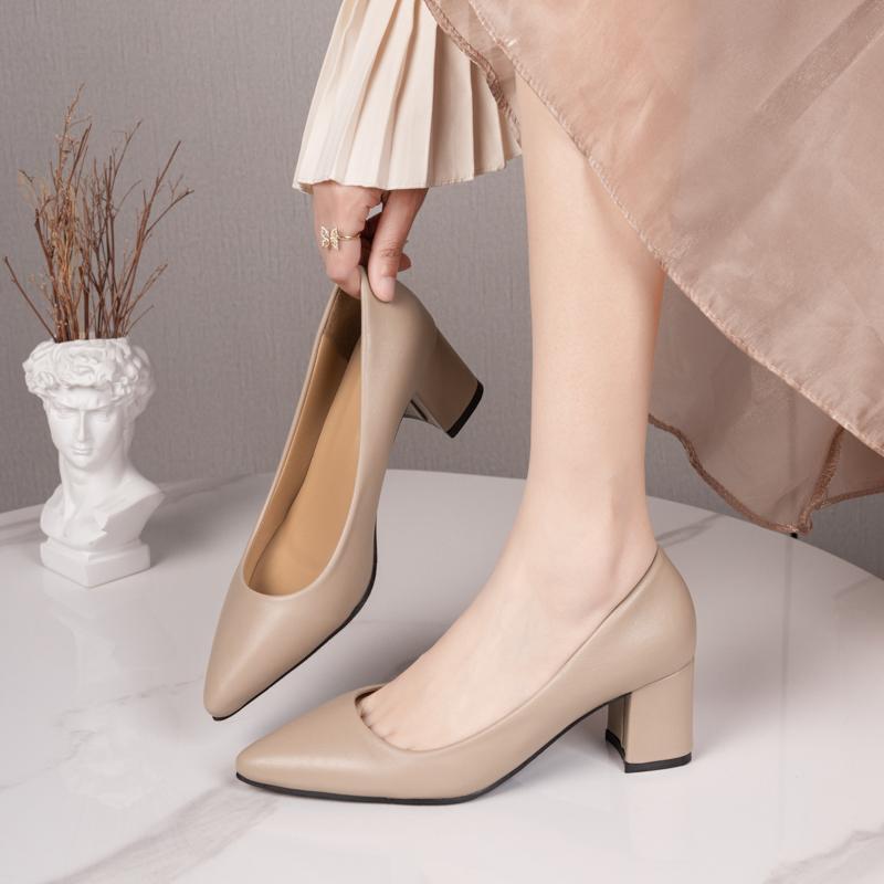 Pointed Toe High Heels Pumps Women New Korean Style Pointed Shallow Mouth Thick Heel Shoes Sapatos De Mujer