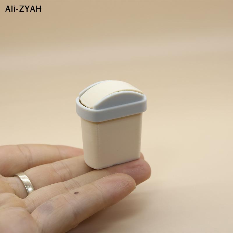 HMA76-1Pcs Mini Flip Cover Trash Can Dustbin Miniature Toy Model Scene Doll House Accessories Simulation Mini Waste Bin