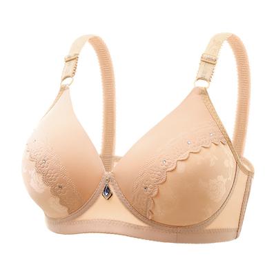 Sujetador de Encaje Jacquard Cómodo de Talla Grande para Mujer Sin Aros de Acero Ropa Interior Fina Transpirable