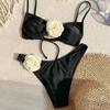 2Pcs/Set Women Bikini Suspenders Open Back Bra Quick 3D Flower Decor Set Adjustable Drying Briefs Set