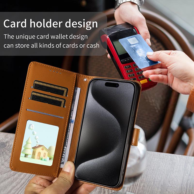 Apple AIR Flip-Cover Leather Case for iPhone 17 & Samsung, with Card Slot & Magnetic Closure