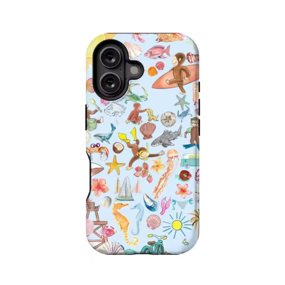 

Luxury Clmj Cute Monkey Curious George Phone Case for iPhone 17 16 15 14 13 12 11 X Air Pro Max Plus Double-layer Back Cover iPhone 17 Promax