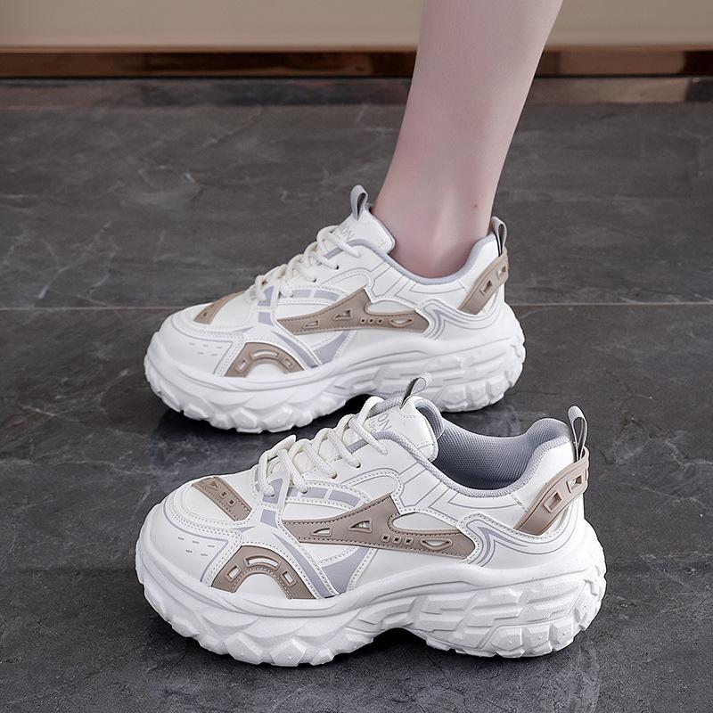 Tire platform dad shoes women's spring new breathable non-slip casual shoes inner height increase and foot small sports shoes