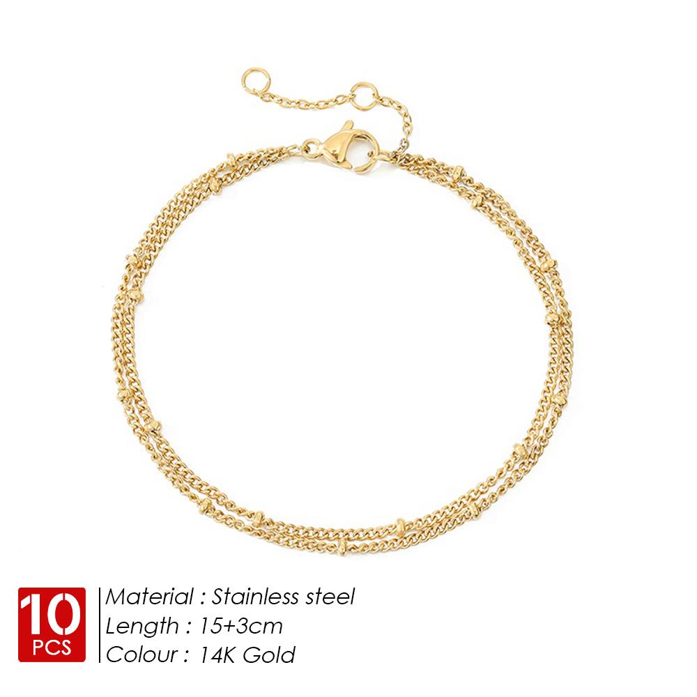 eManco 10PCS Wholesale Simple Female Dainty Chain Bracelet Jewelry Layered Beads Chain Bracelet For Women Stainless Steel Chain