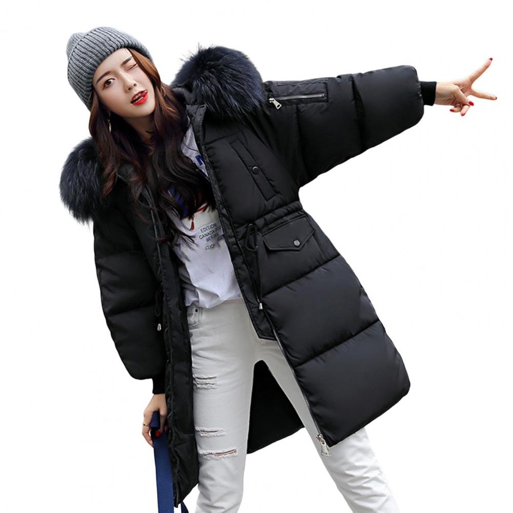 Manteau d'hiver Doudoune Veste Femme Fourrure Capuche Fourrure Épaisse Rembourrée Taille à Cordon de Serrage Fermeture Éclair Longueur Moyenne Manteau en Coton