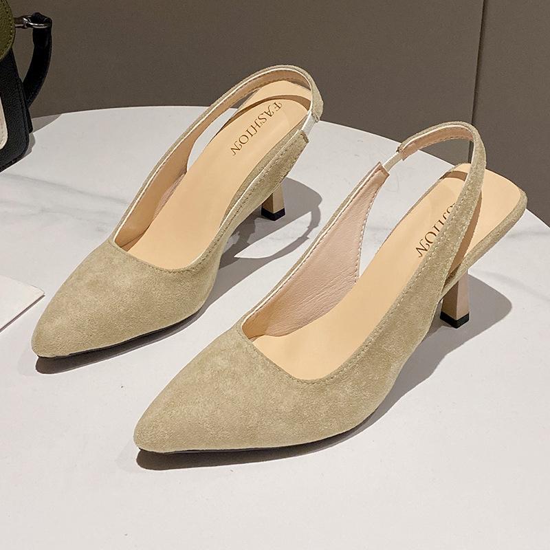 Large size women's shoes 41-43 wide fat feet bag head rear empty stiletto sandals women's summer sexy pointed black high heels single shoes