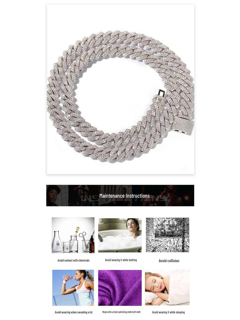 Vergoldete kubanische Halskette für Herren: 13mm Stangenförmig, Zirkonia Inlay, Europäischer & Amerikanischer Hip-Hop Stil