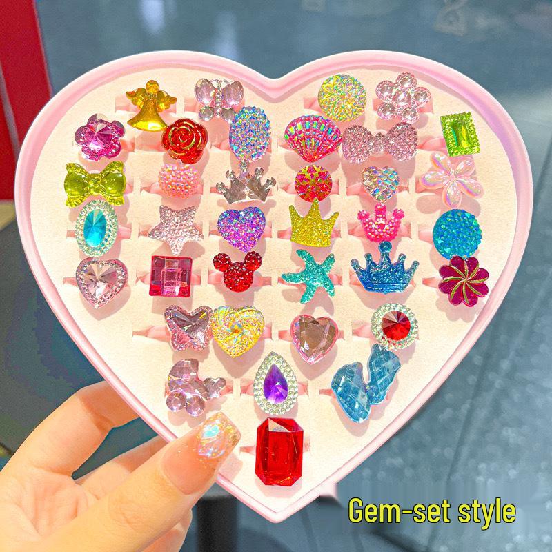 Kids' Faux Diamond Crystal Cartoon Gem Ring Set - Kindergarten Gift