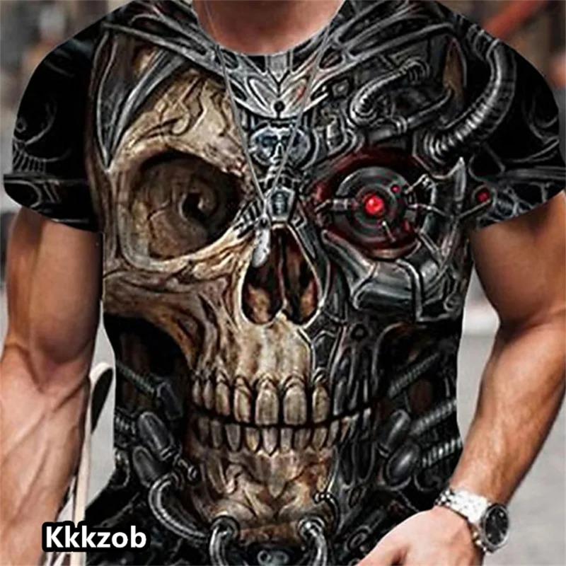 Skull Graphic Horror Print Tops Short Sleevemen's T-Shirt for Men Clothing Fashion Casual Oversized Tee Shirt Street Clothing