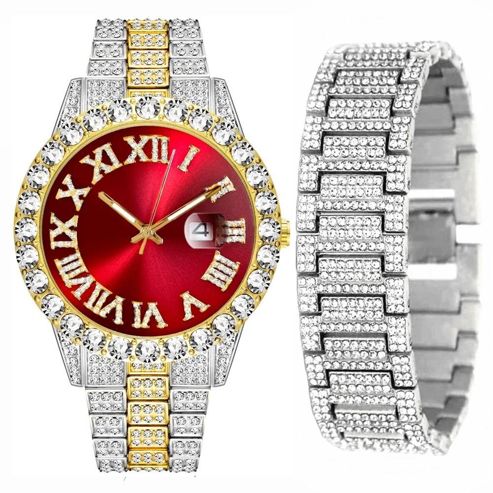 Date Display Quartz Wristwatch Waterproof Men  Watch Fashion Iced Out Watch  Jewelry Watch