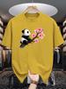 Unisex Crew Neck Tee Lovely Panda Pink Cherry Blossom Art Print Soft Cotton Loose Short Sleeve Summer Casual Male Streetwear Tops