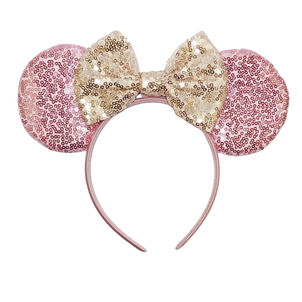 Mouse Ears Headband For Girls Adults 5'' Sparkly Sequin Bow Hairband Festival Party Travel DIY Hair Accessories