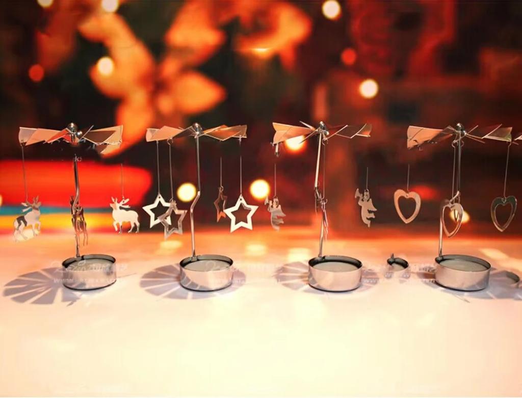 Tea Light Candle Holder Star Angle Rotating Carrousel Center Decorative Spinning Rotary Home Decor Holiday Atmosphere Lighting