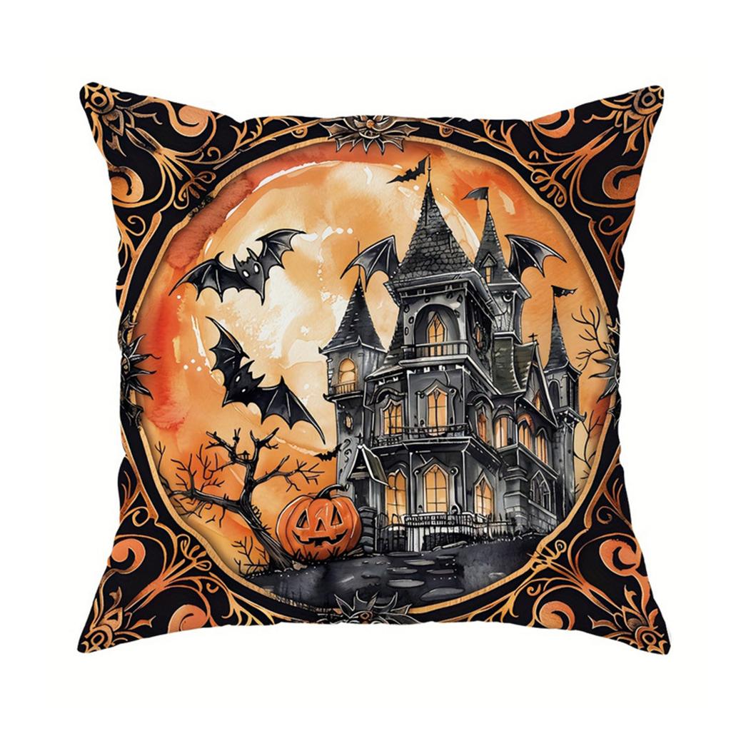 1Pc Halloween Holiday Pillow Cover 18X18 Inch Polyester Print Retro Style Holiday Decoration Home Sofa Cushion Cover