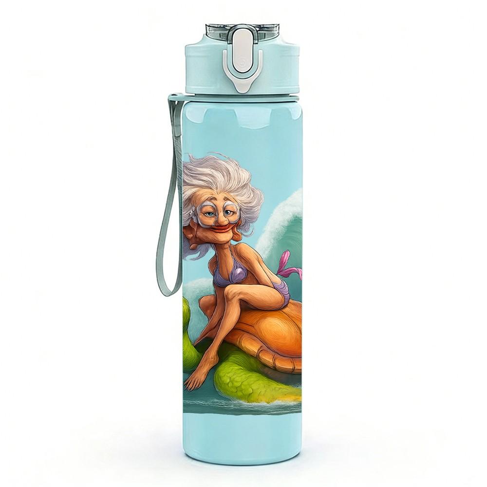 1PC Turtle Mermaid Ocean Wave Scene 750ml Color Plastic Sports Water Bottle Leakproof Flip Straw Lid Suitable for Sports Office Home Use