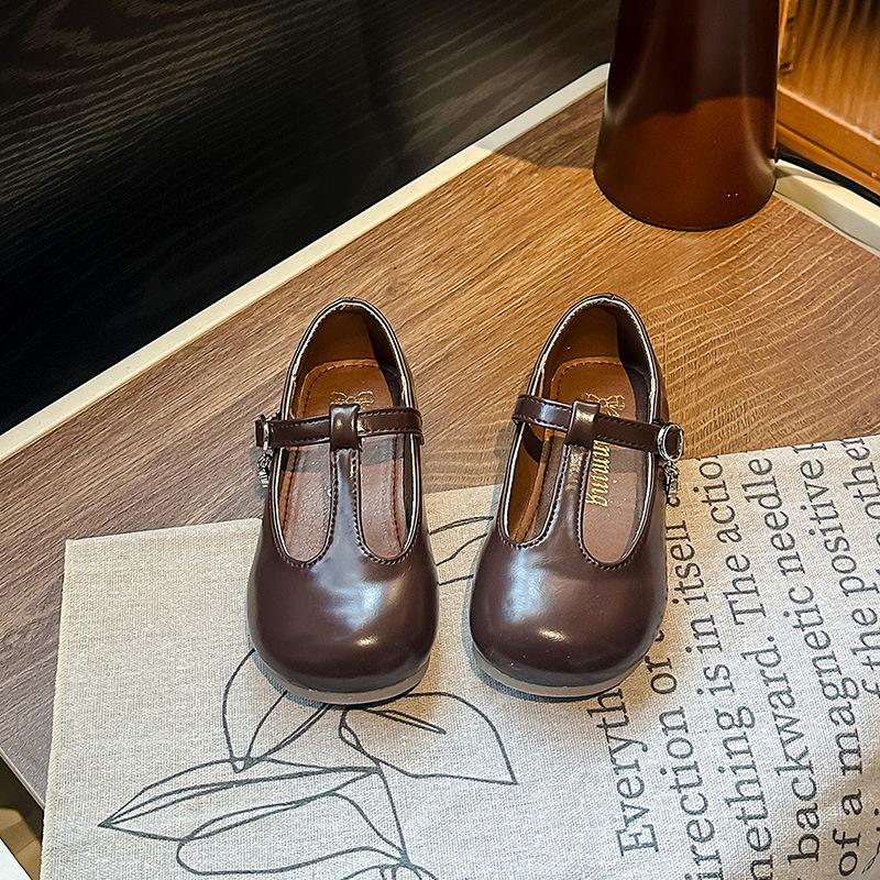 Korean-style children's shoes, niche and fashionable, soft-soled leather shoes, shallow-mouth, versatile, retro princess shoes, flat-soled,