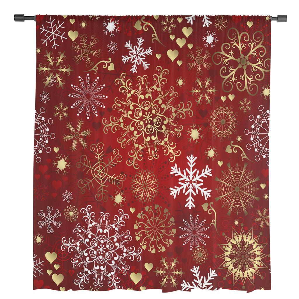 Christmas Snowflake Red Sheer Curtains for Living Room Decoration Window Curtains for Kitchen Tulle Voile Organza Curtains