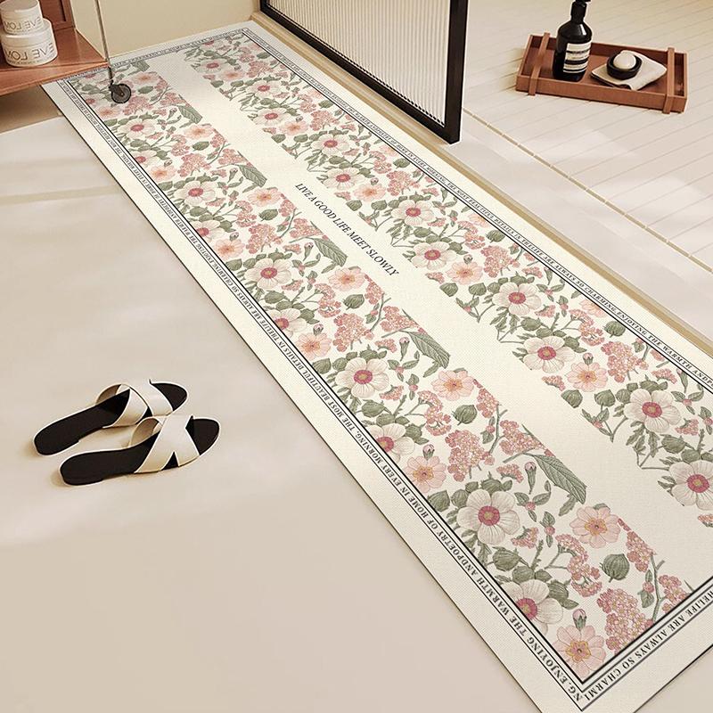 Rug for Bathroom Mat Absorbent Anti-slip Floor Mats Diatom Mud Toilet Shower Area Pink Carpet Plant Flowers Home Decoration Rugs