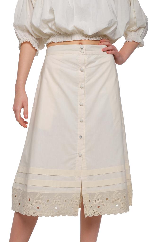 Moomaya Solid Cotton Skirts For Women Button Down A-Line Knee Length Skirts