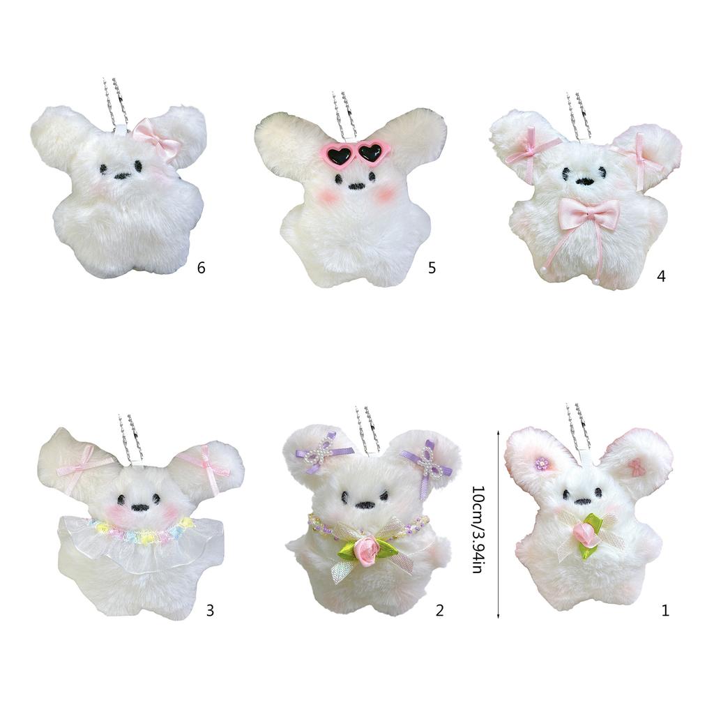 Plush Animal Keychain with Bowknot Soft Keyring Bag Pendant Handbags Decoration Charm for Women Fashion Accessory