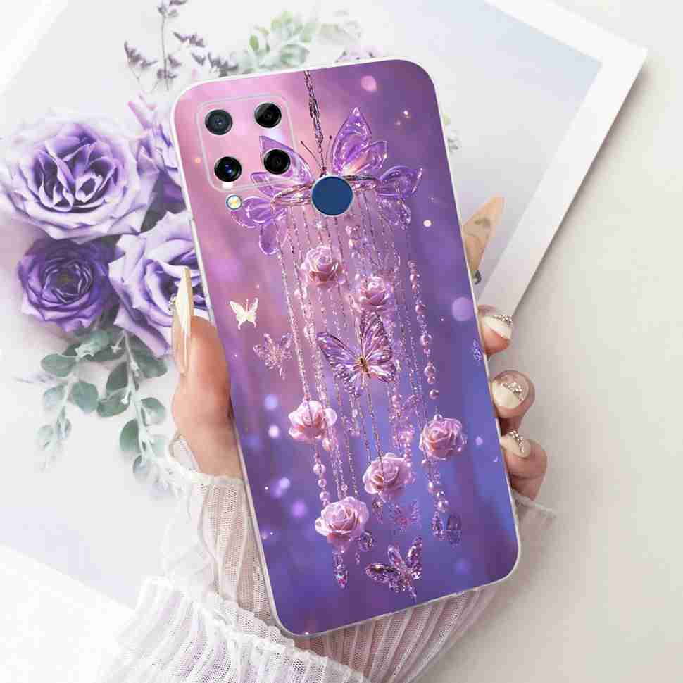 For Realme C20 Case Soft Funda Blue Butterfly Painted Cover For Oppo Realme C15 c20 C 20 15 Phone Bumper RealmeC15 Case Coque