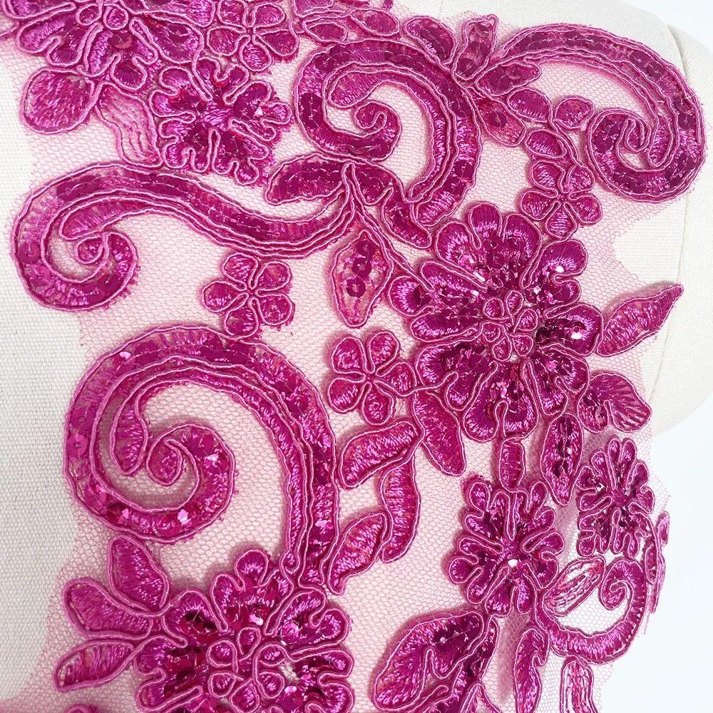 2Pcs/Set Lace Tulle Baroque Lace Fabric Polyester Flower Patch Collar Applique Patch Bridal Dress