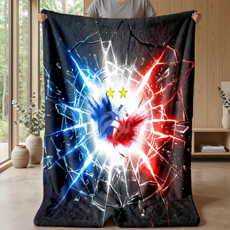 France Football Printed Flannel Blanket Skin Friendly Warm Decorative Throw for Indoor Couch Bed Daily Use