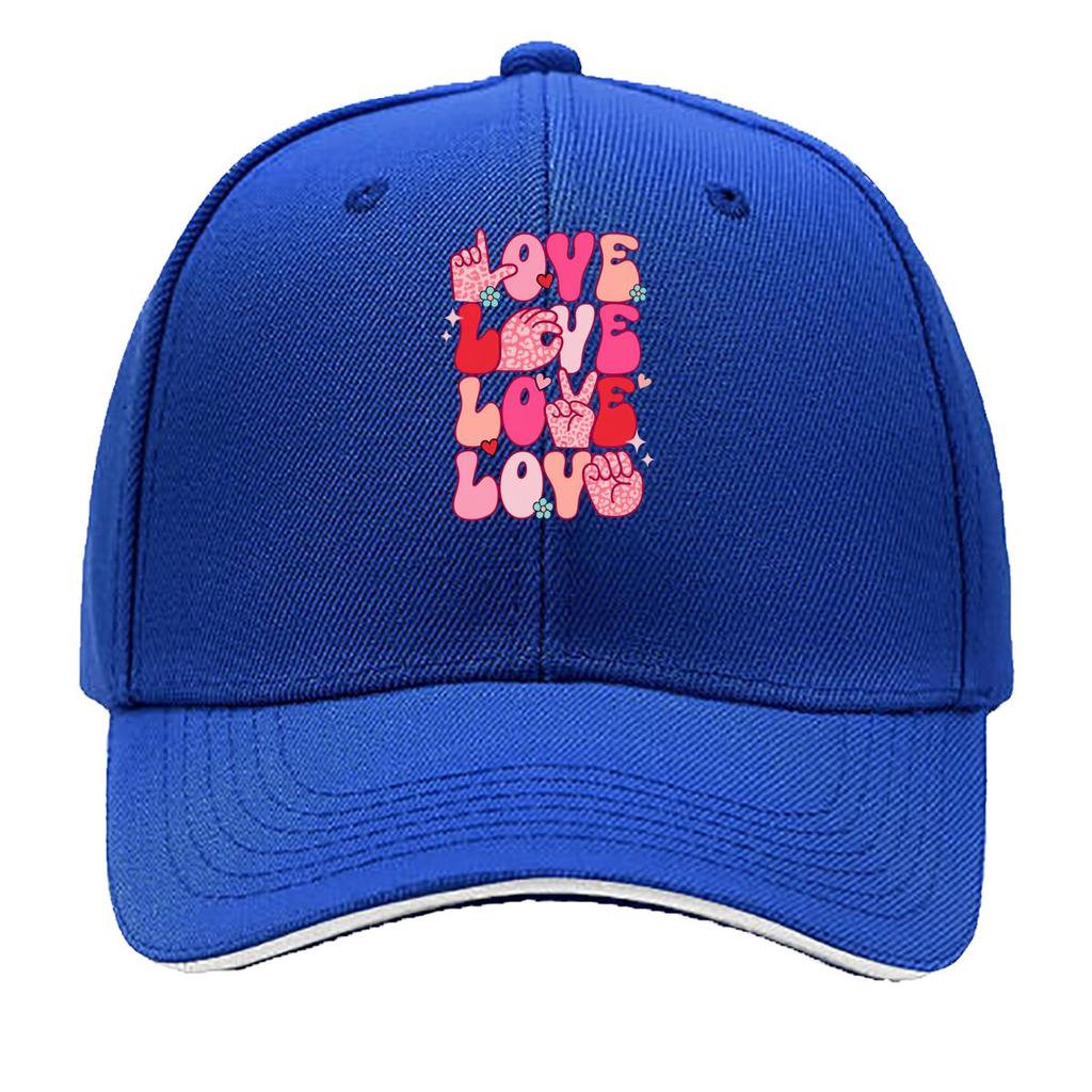 Valentine Day Love ASL Sign Language Pink Hearts Graphic Sandwich Baseball Cap Unisex Women Sun Cap Outdoor Workouts Hat