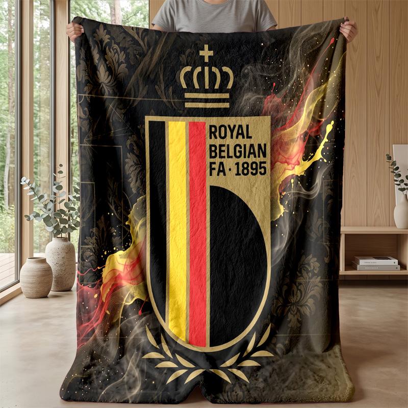 Belgium Football Printed Flannel Blanket Skin Friendly Warm Decorative Throw for Indoor Couch Bed Daily Use