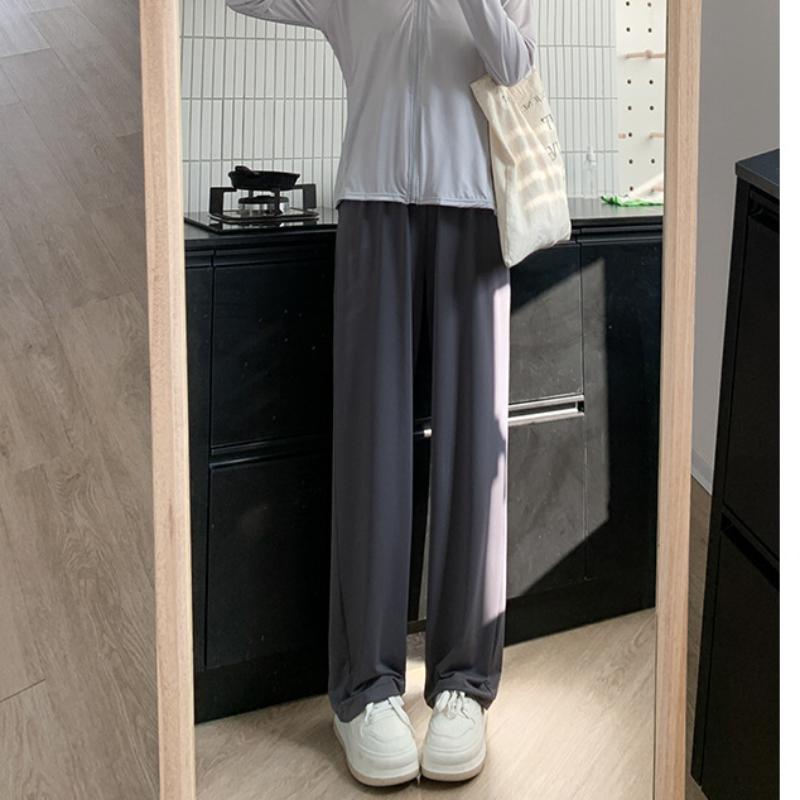 

Gray Sunscreen Pants for Women In Summer Thin High Waist Droop Loose Straight-leg Casual Wide-leg Pants Cool Ice Silk Sports Pants S
