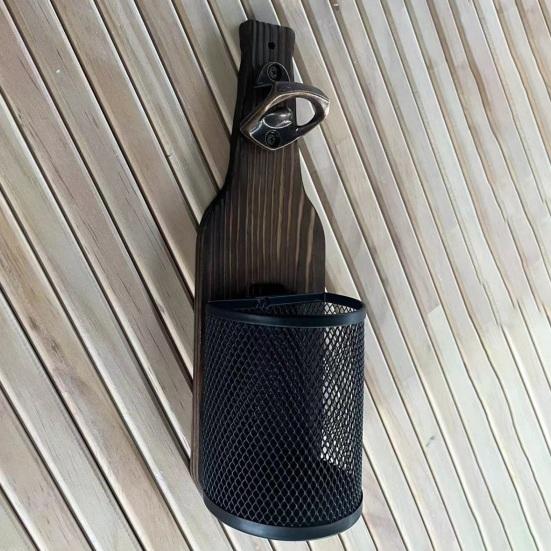 Wall-Mounted Bottle Opener with Cap Catcher Rustic Wooden Beer Opener for Kitchen Bar Home Brewing Accessory