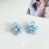 Silver needle super fairy three-dimensional flower stud earrings vacation style gentle acetic acid earrings sweet atmosphere earrings advanced sense