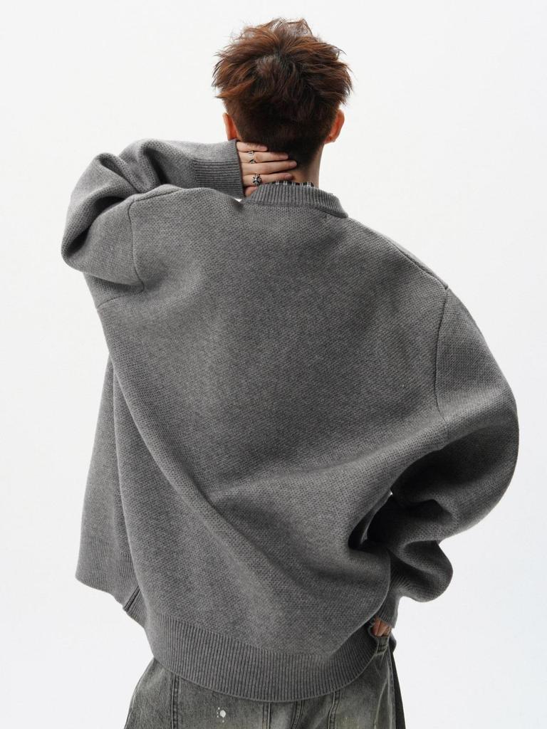 Men's Grid Patchwork Knit Cardigan - Autumn Casual Loose-Fit Sweater, Trendy and Versatile Jacket.