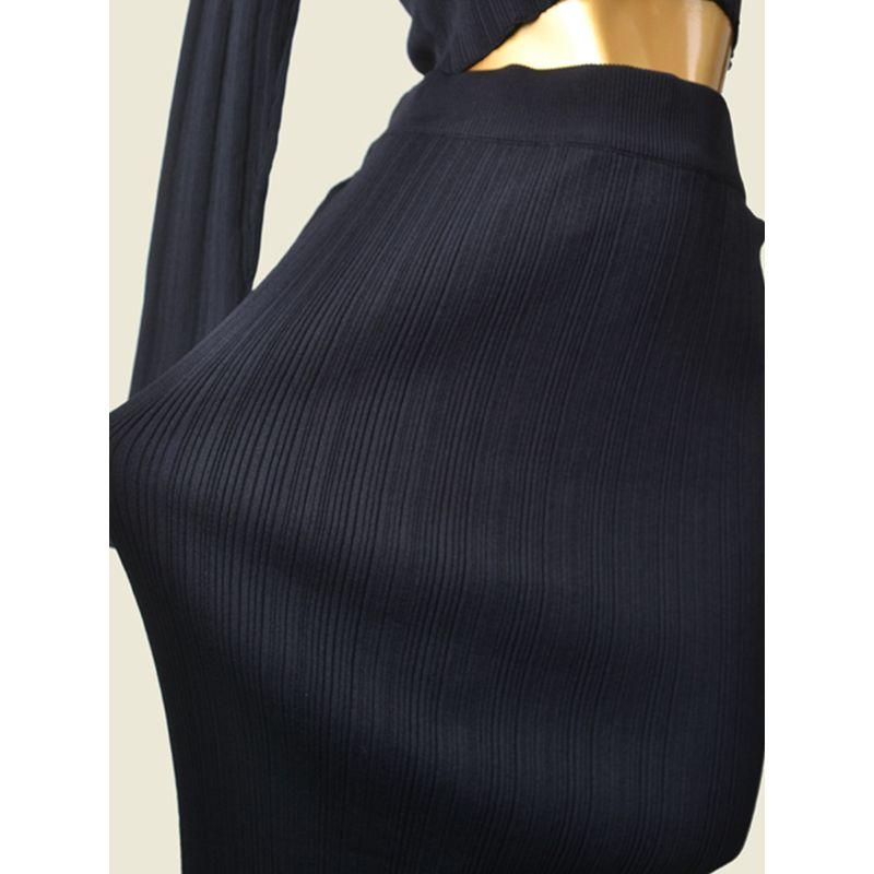 Spring New Arrival Polo Collar Silm Short Knitwear Long Sleeves Silm Versatile Hip Skirt Midi Dress Two-piece Set