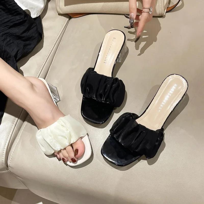 Fashion 2024 New Internet Famous Cool Slippers for Women's Summer Fairy Style Korean Version Fashionable Square Toe Slippers