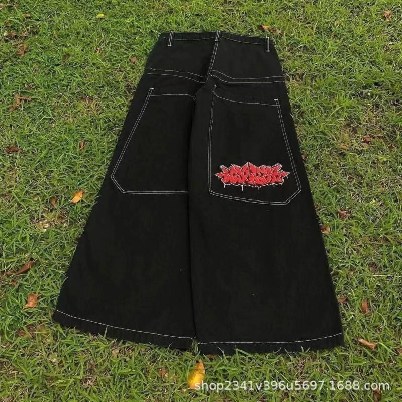 Mens Y2K Hip Hop Wide Leg Straight Fit Denim Jeans - Washed Cotton Loose Streetwear Style