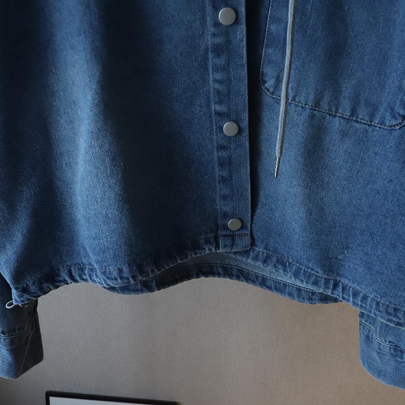 [Bi Zheng] 2025 Korean Style Patchwork Hoodie: Women's Two-Piece Loose Denim Shirt