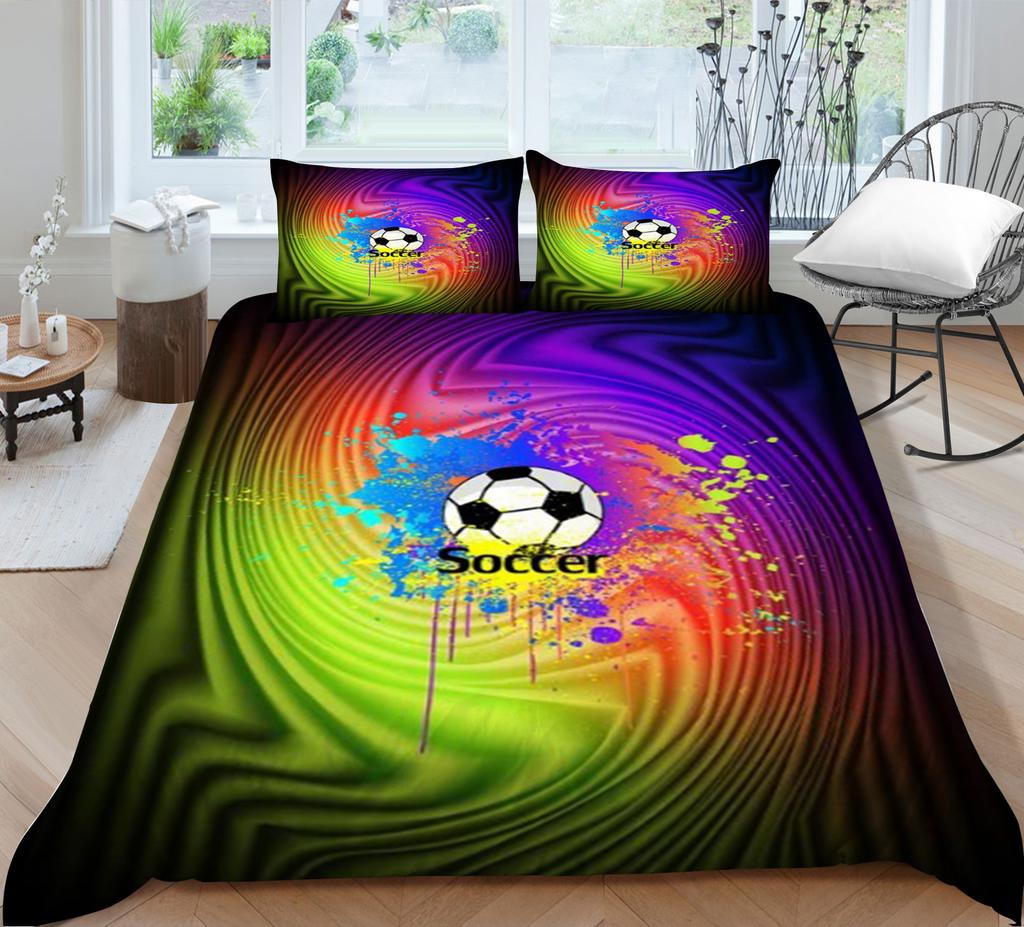 Football Series Quilt Cover Pillowcase Three-Piece Set Polyester Abraded 3D Digital Printing