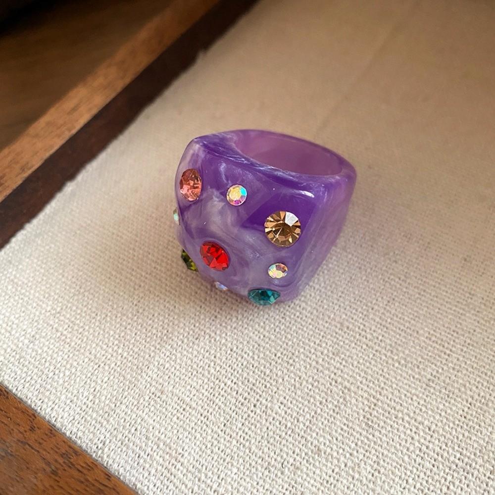 Bonbonfarbener Geometrischer Ring Koreanischer Stil Großer Schlichter Kuppelring Harz Strassring Schmuck Geschenke