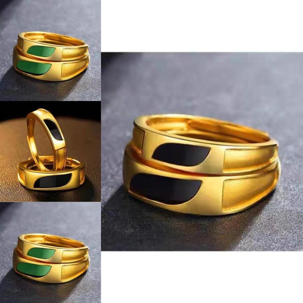 Elegant Geometric Design Brass Gold Plated Agate Ring Couple Fashion Jewelry