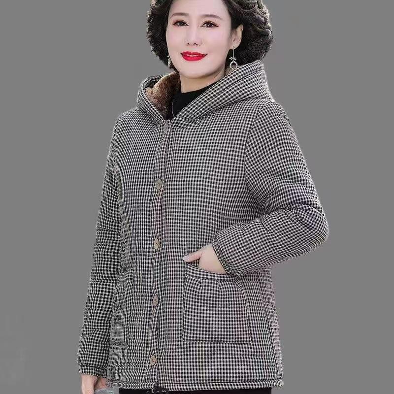 Women's Coat Tops Add Velvet Thicken Grain Fleece Winter Jacket Loose Hooded Keep Warm Outerwear